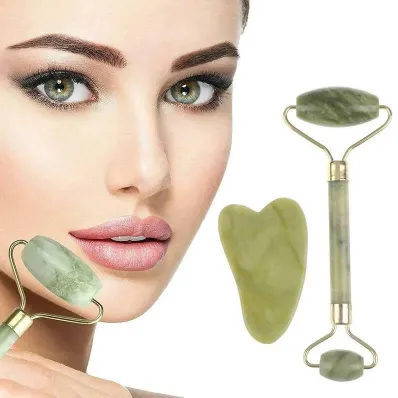 Double Head Facial Roller Massager & Gua Sha Stone Set